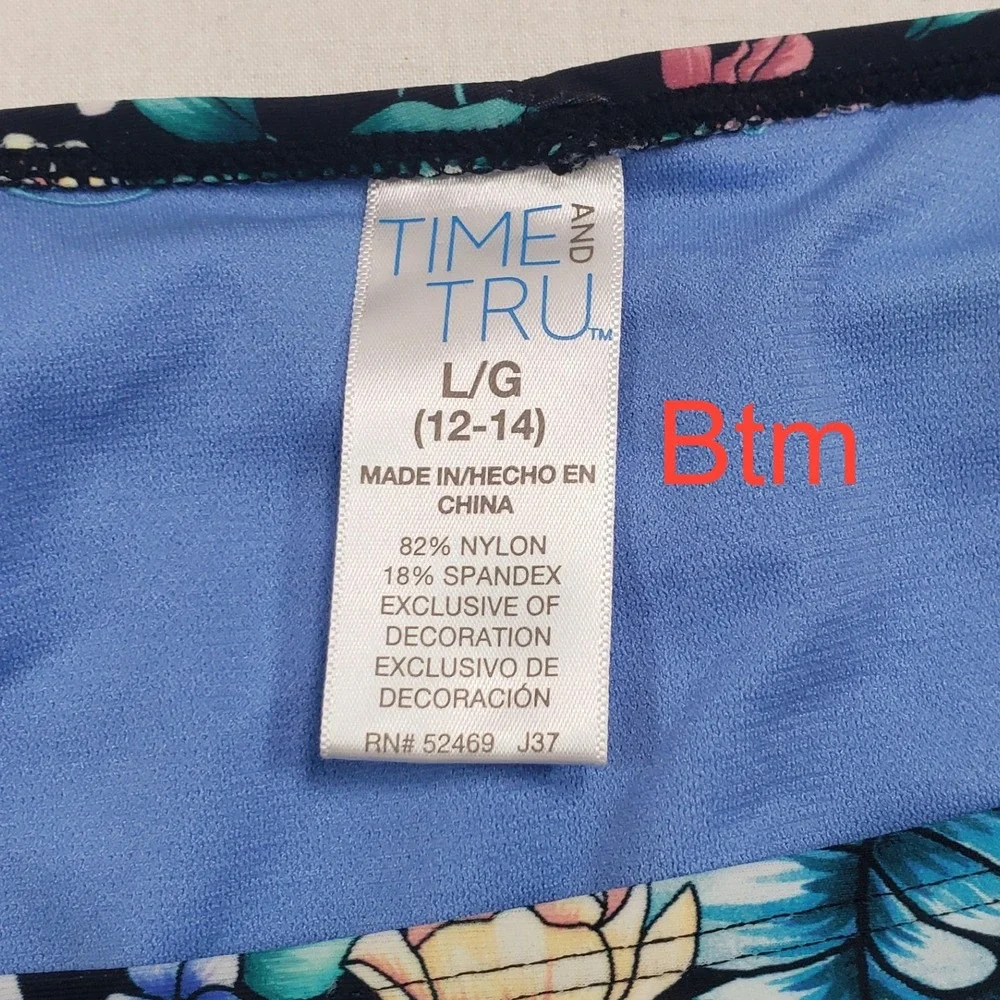 Time and Tru Womens Floral Lace Ruffle‎ Bikini Set L 12-14 Multi Color